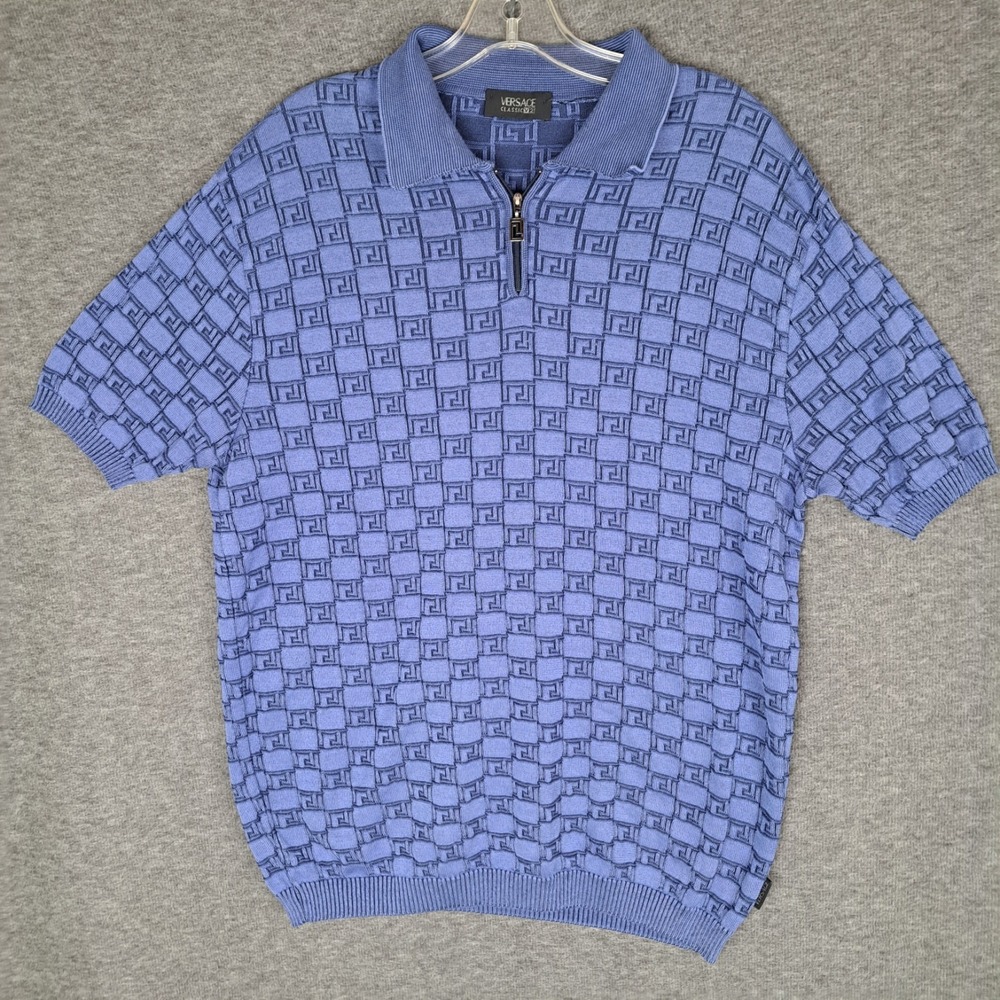 VERSACE Classic V2 Men's 1/4 Zip Polo Shirt Purple Italy Men's Sz L 41" Chest